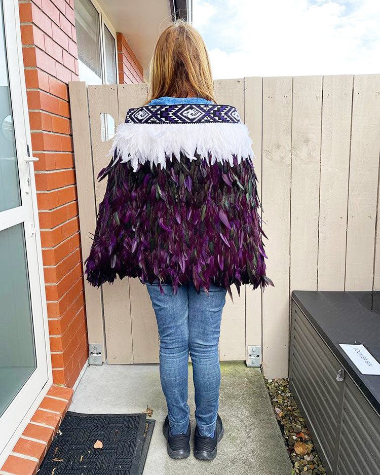 Purple and White Maori Korowai Cape - Image 2