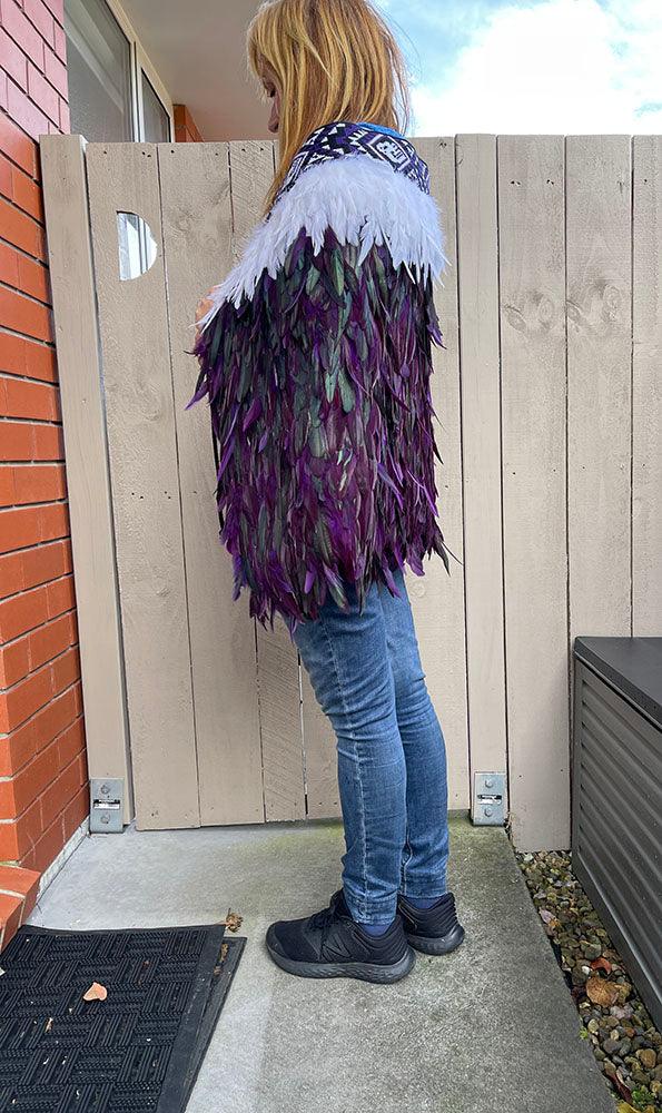 Purple and White Maori Korowai Cape - Image 3