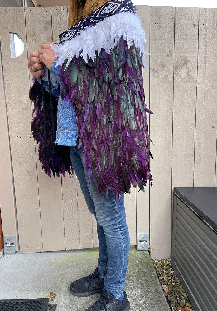Purple and White Maori Korowai Cape - Image 4