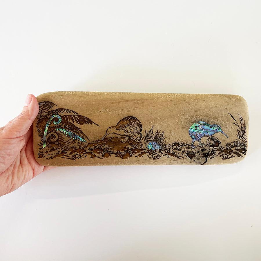 Recycled Wood and Paua Shell Kiwi Bird Wall Art - Image 3