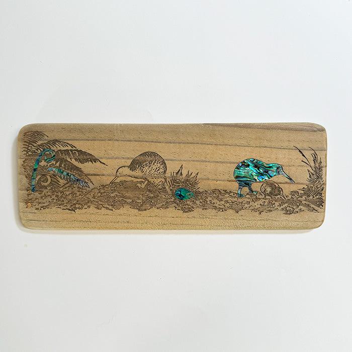 Recycled Wood and Paua Shell Kiwi Bird Wall Art - Image 4