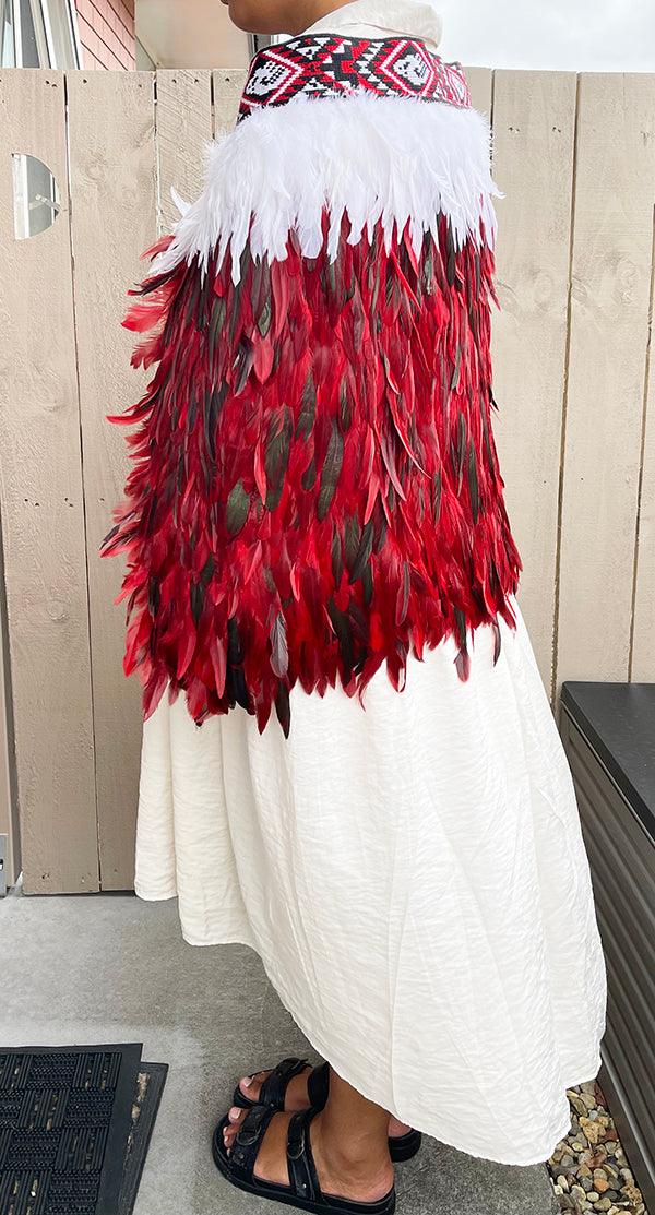 Red and Black Maori Korowai Cape - Image 2