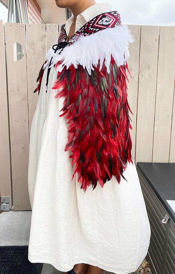 Red and Black Maori Korowai Cape - Image 3