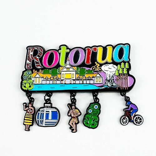 Rotorua NZ Fridge Magnet with Dangling Charms