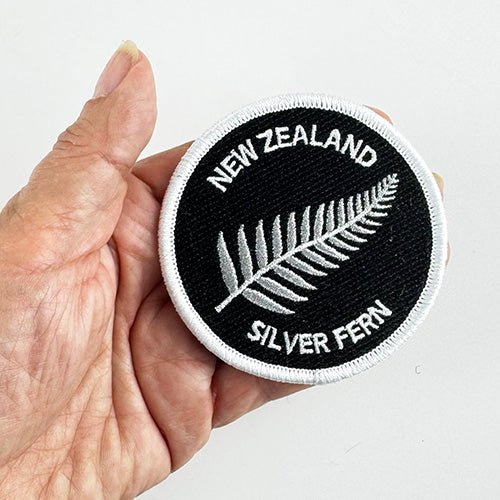 Round NZ Silver Fern Iron On Patch - Image 2