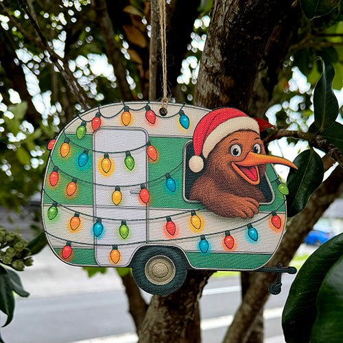 Santa Kiwi in a Caravan NZ Christmas Ornament - Image 2