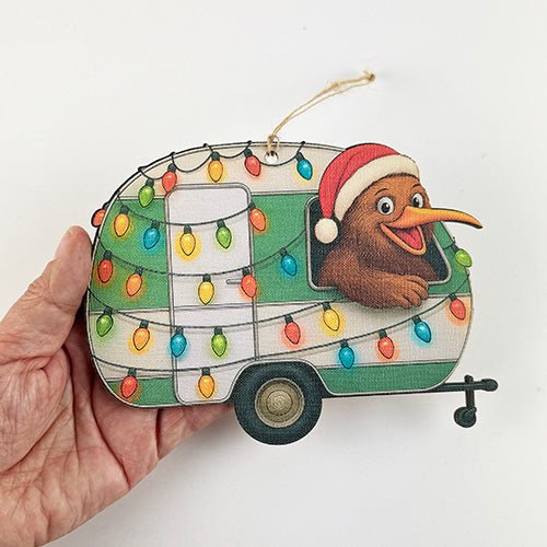 Santa Kiwi in a Caravan NZ Christmas Ornament - Image 3