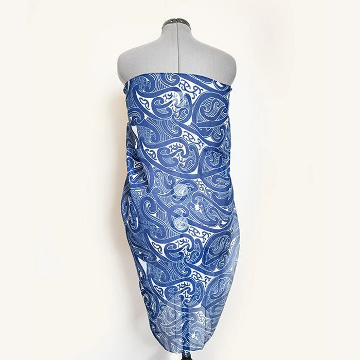 Sapphire Blue Maori Tattoo Design Sarong or Scarf - Image 3