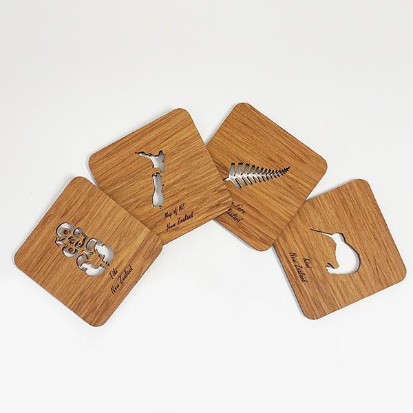 Set of 4 NZ Rimu Cutout Coasters - Image 3