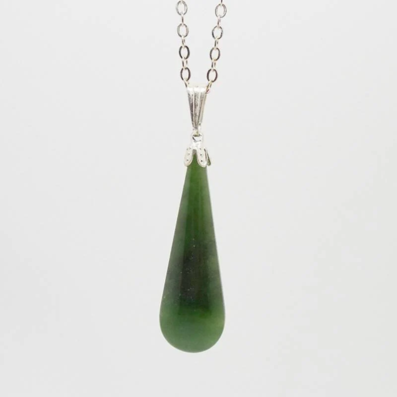 Silver and NZ Greenstone Drop Necklace – Elegant Pounamu Pendant