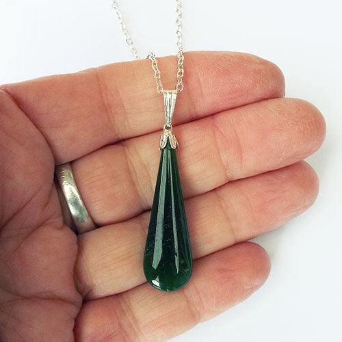 Silver and NZ Greenstone Drop Necklace – Elegant Pounamu Pendant - Image 2