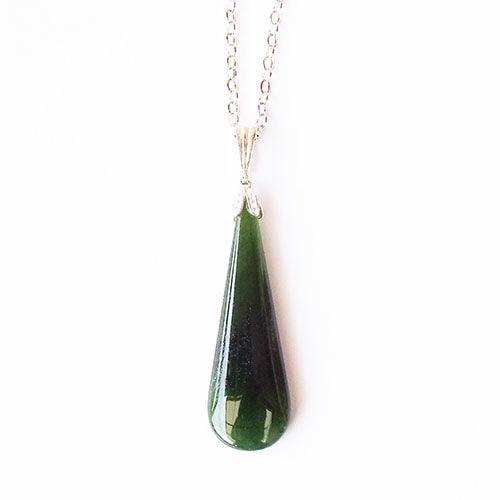 Silver and NZ Greenstone Drop Necklace – Elegant Pounamu Pendant - Image 3