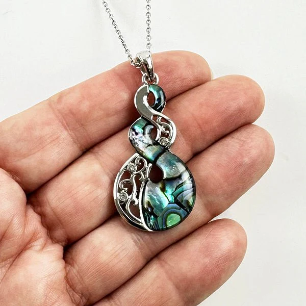 Silver and Paua Māori Pikorua Twist Necklace - Image 2