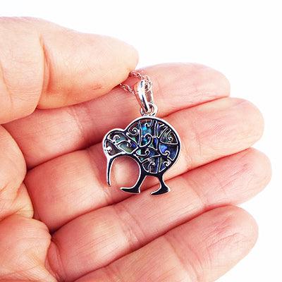 Silver and Paua Shell Filigree Kiwi Necklace - Image 3