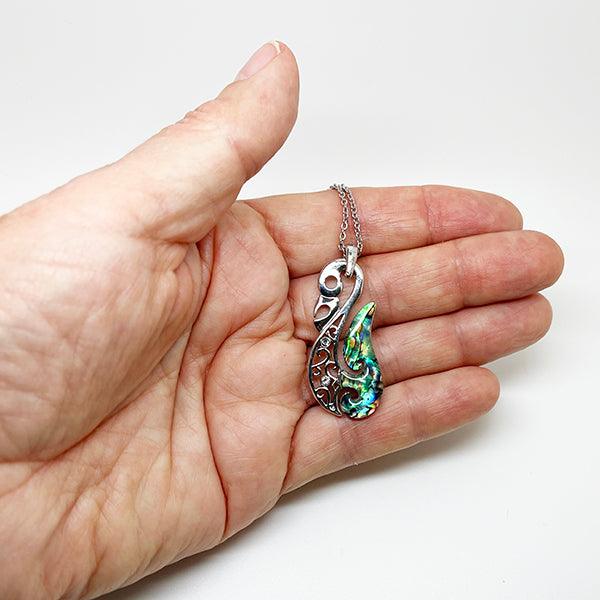 Silver and Paua Shell Manaia Protector Necklace - Image 2