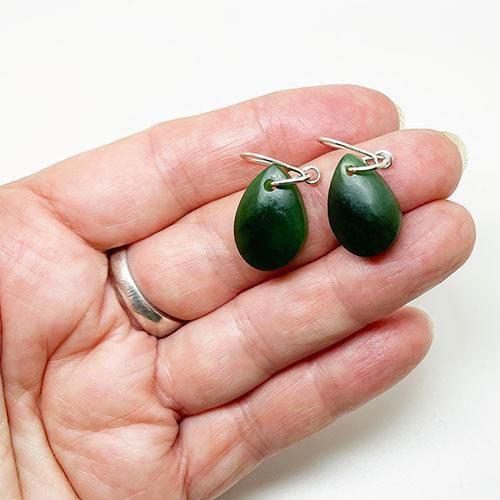 Small Genuine NZ Greenstone Teardrop Earrings - Image 2