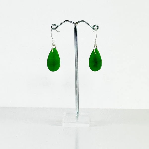 Small Genuine NZ Greenstone Teardrop Earrings - Image 3