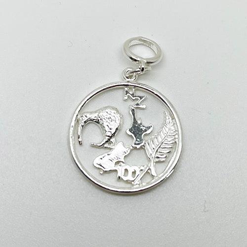 Sterling Silver NZ Icons Kiwi Map Fern Charm - Image 2