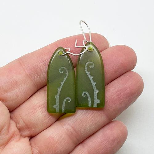 Stone Arrow Recycled Glass Fern Earrings - Image 4