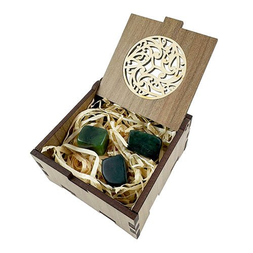 Three Pounamu Greenstone Touch Stones in River Rimu Box