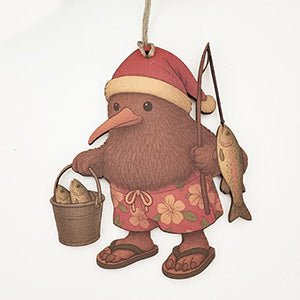 Unique Kiwiana Santa Kiwi Fisherman Christmas Ornament