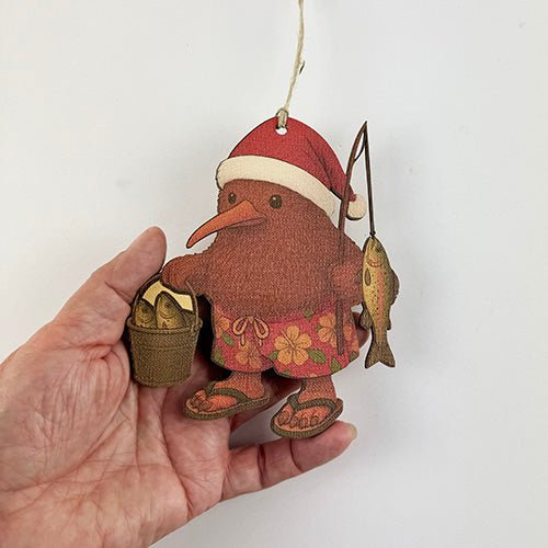 Unique Kiwiana Santa Kiwi Fisherman Christmas Ornament - Image 3