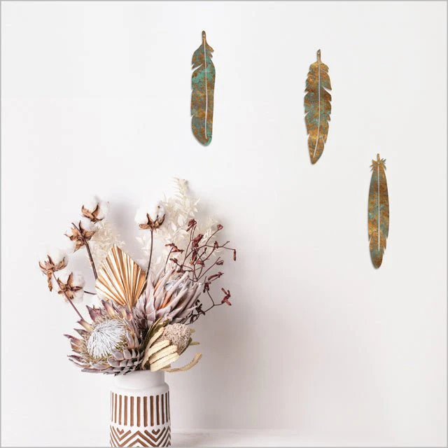 Weathered Copper Look Wall Art Feathers - Image 2