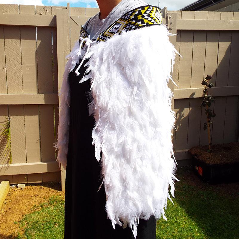 White Korowai Cape with Taranaki Taniko - Image 2
