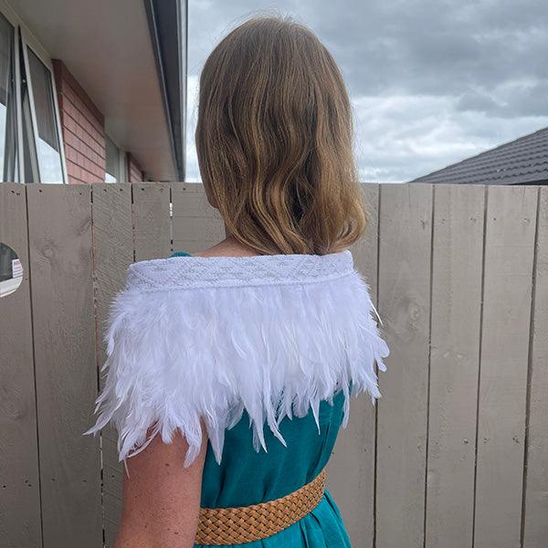 White Wedding Short Korowai Cape with White and Silver Taniko - Image 3