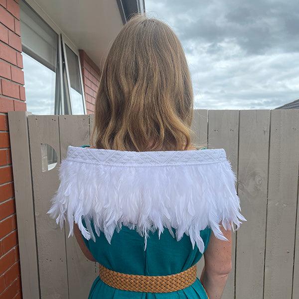 White Wedding Short Korowai Cape with White and Silver Taniko - Image 4