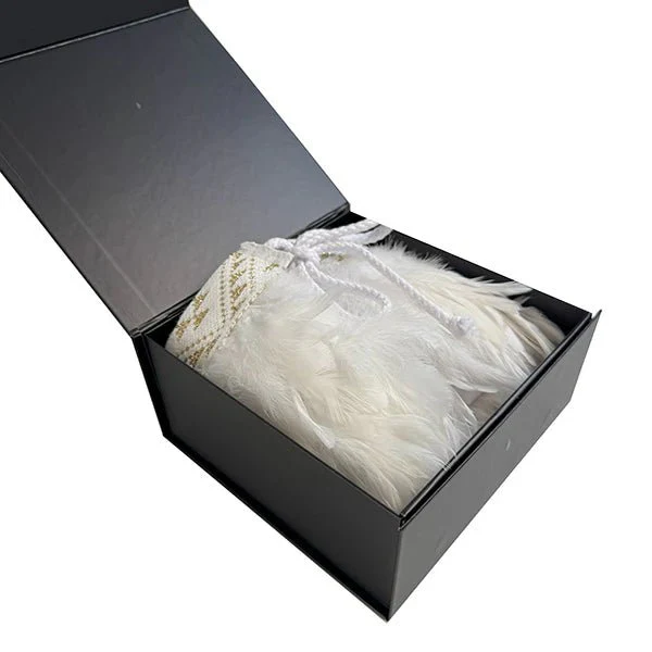 White Wedding Short Korowai Cape with White and Silver Taniko - Image 7