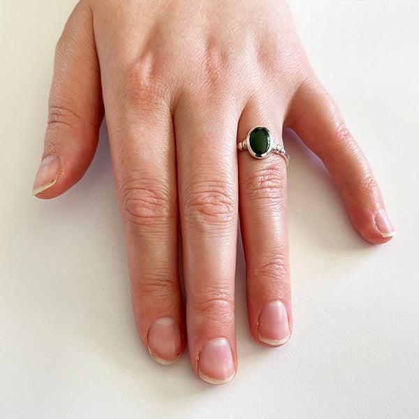 Womens Oval Sterling Silver and Greenstone Ring - Image 5