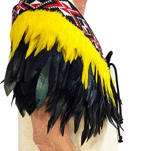 Yellow and Black Short Maori Korowai with Red Taniko - Image 2