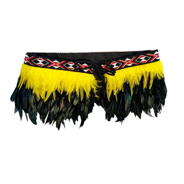Yellow and Black Short Maori Korowai with Red Taniko - Image 4